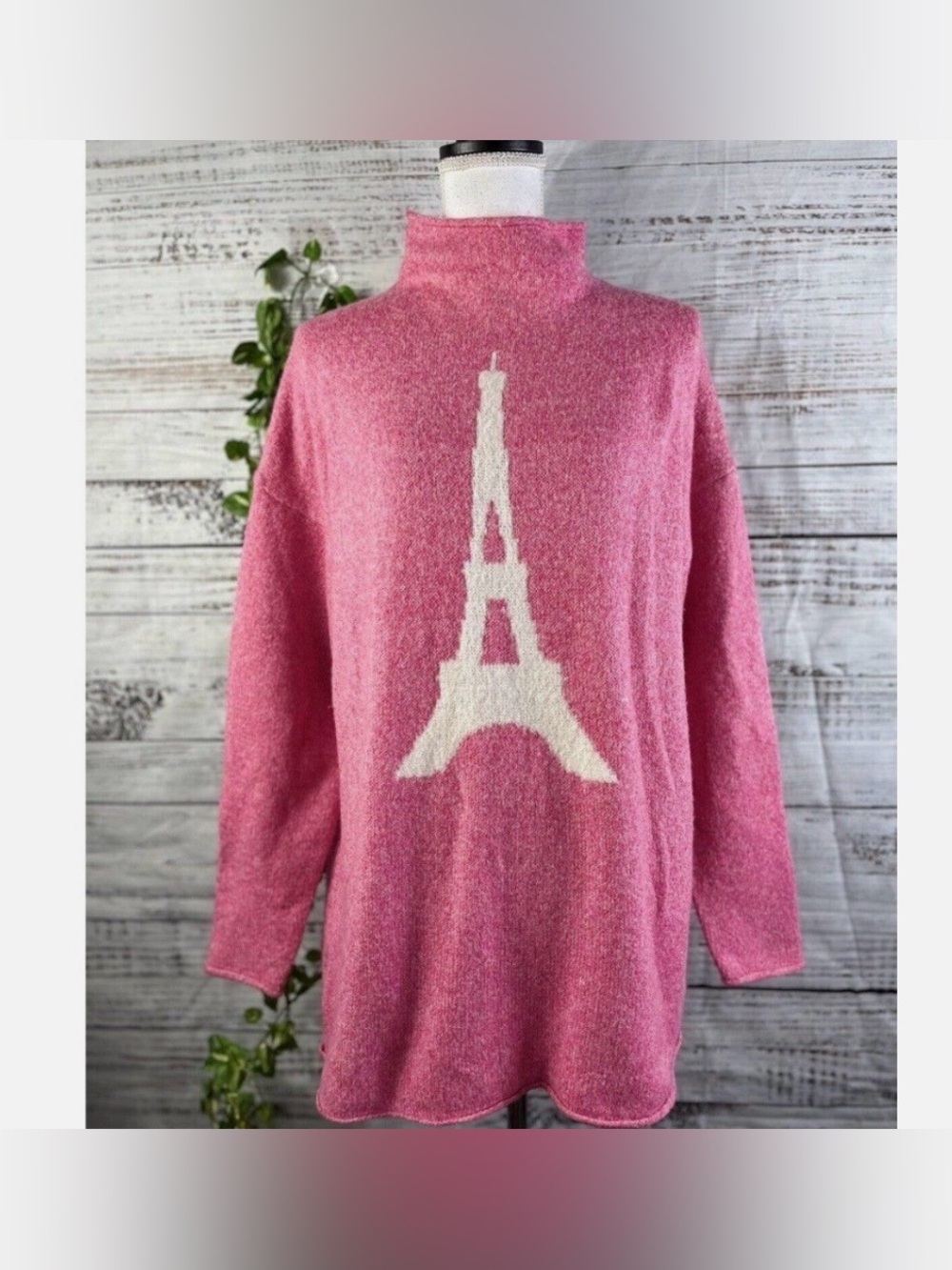 cupcakes & cashmere oversized mock neck Eiffel Tower knit sweater.